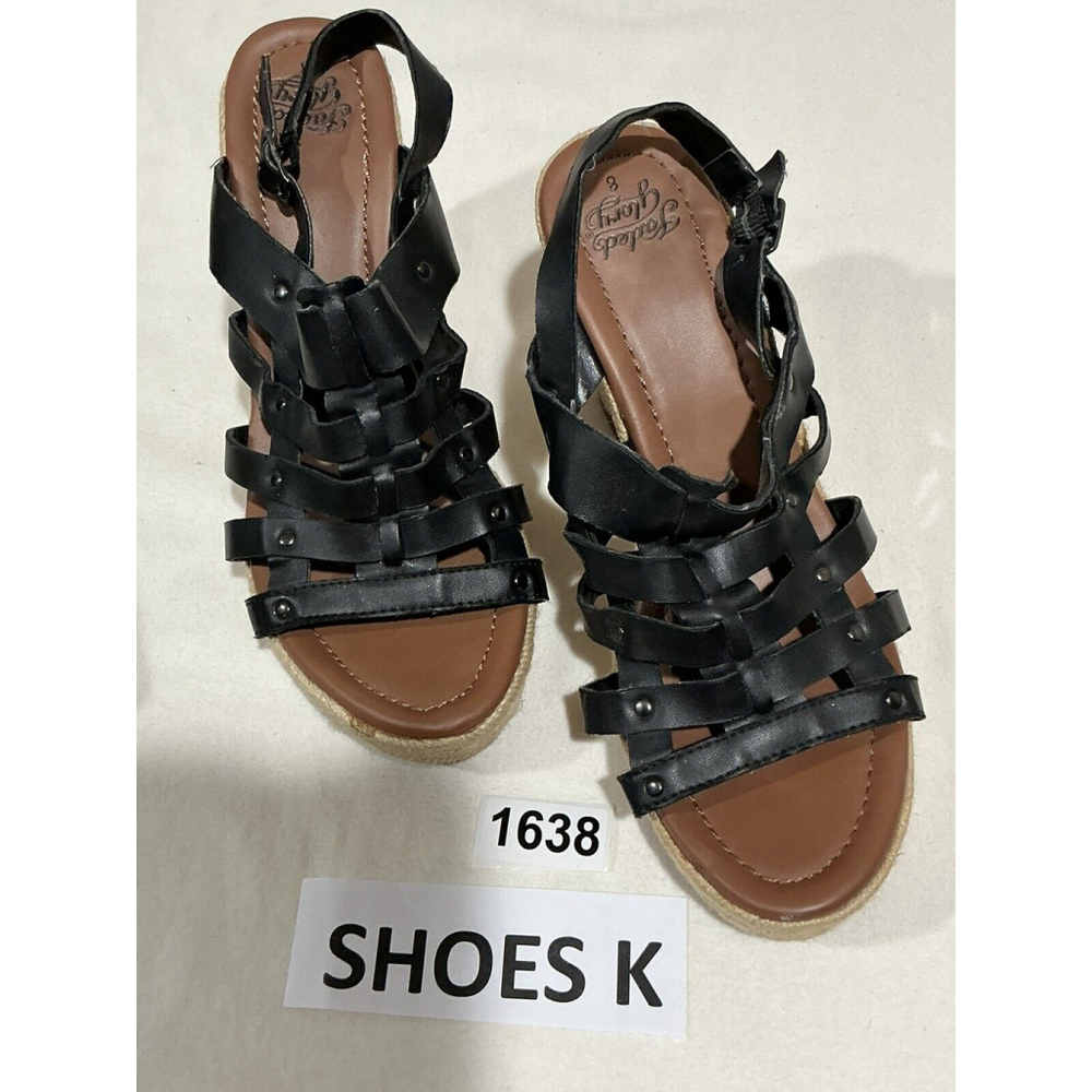 Woman’s Faded Glory Black Strappy Sling back Open Toe Sandals 8